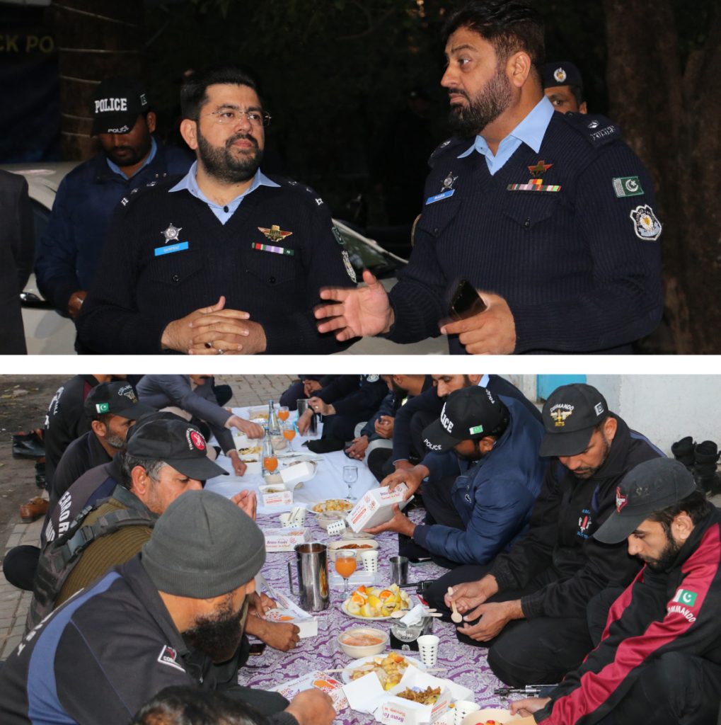 ایس ایس پی سکیورٹی محمد سرفراز ورک کی جوانوں کے ساتھ افطاری کرنے میرٹ ناکہ پہنچ گئے