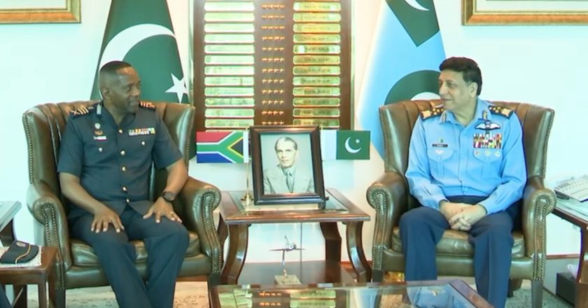 Chief of the South African Air Force, called on Air Chief Marshal Zaheer Ahmed Baber Sidhu, Chief of the Air Staff, Pakistan Air Force at Air Headquarters: ISPR