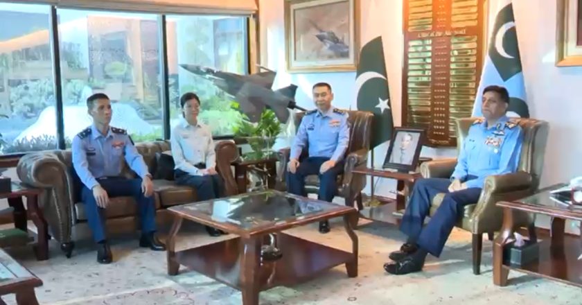 Chief of Staff of People’s Liberation Army Air Force, called on Air Chief Marshal Zaheer Ahmed Baber Sidhu, Chief of the Air Staff, Pakistan Air Force, at Air Headquarters Islamabad: ISPR